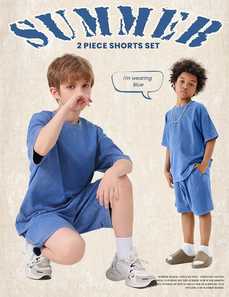 Boys Summer Outfits Acid Wash Short Sets 2 Piece Matching Clothes Set