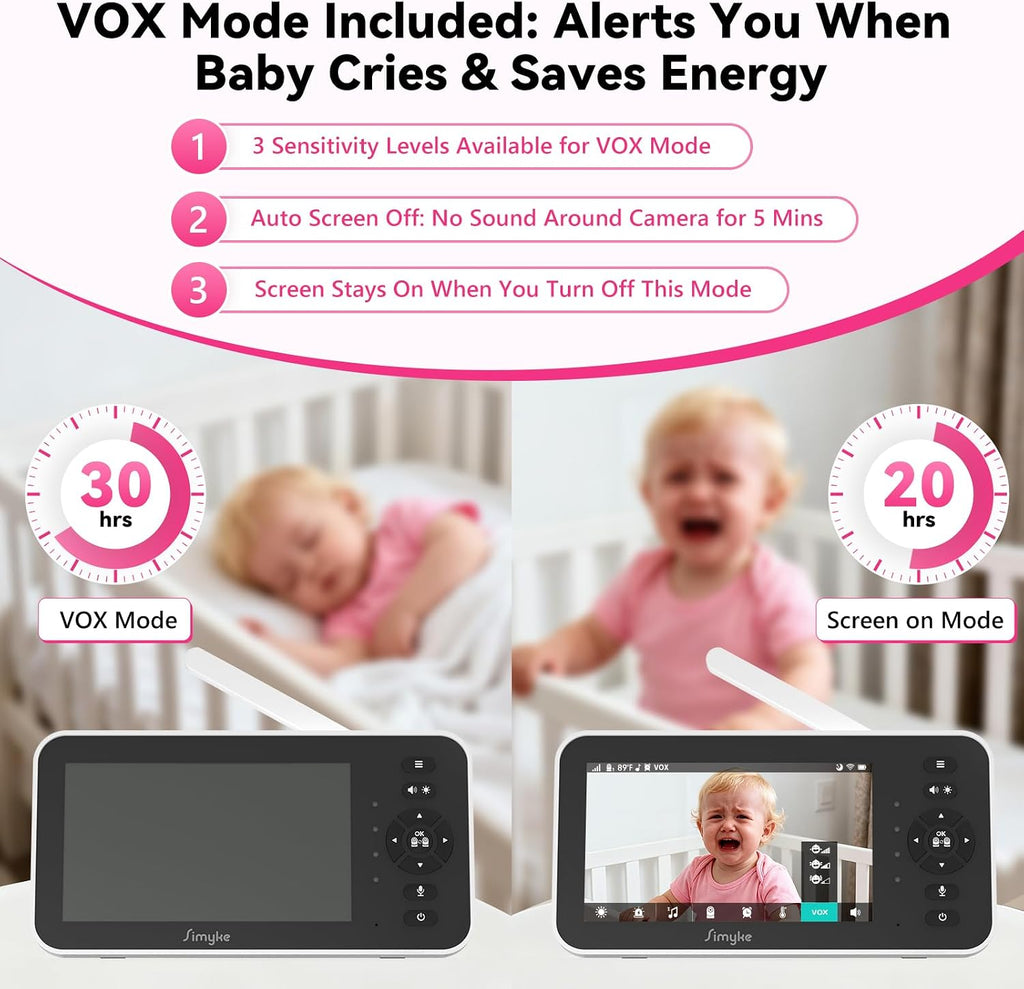 Monitor,5" Video Baby Monitor with 720P Camera,WiFi Audio Monitor with Remote PTZ,Night Vision, Way Talk,Sleep