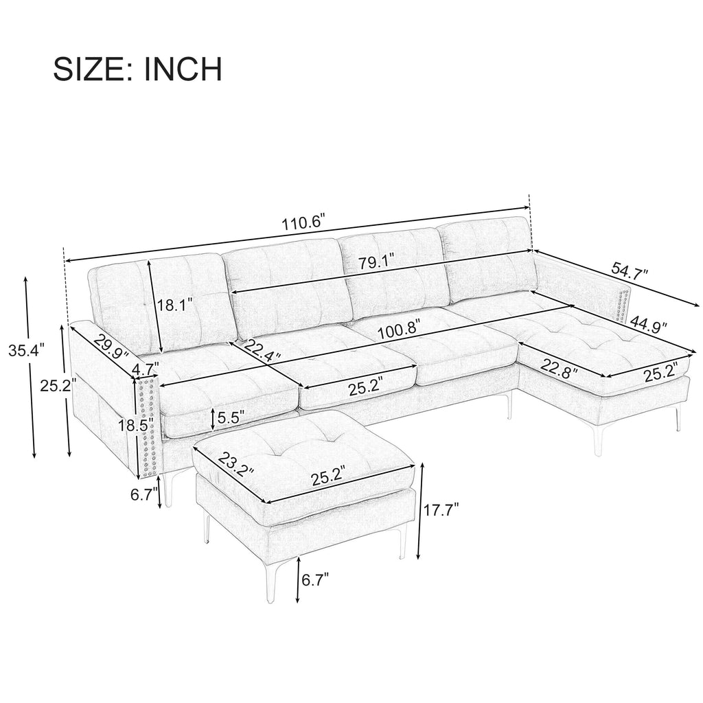 Velvet Modern Large Sectional Sofa (Black)