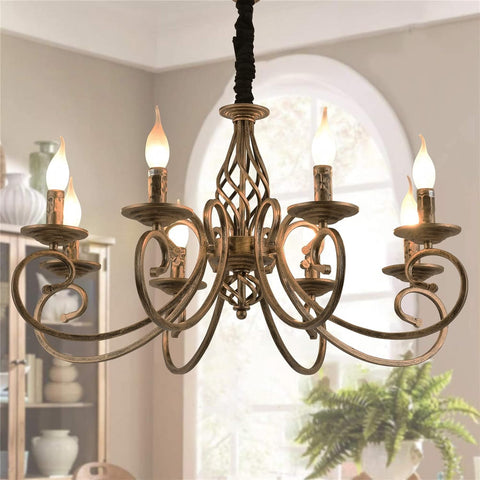 Rustic Chandeliers,8 Lights Candle French Country Chandelier,Vintage Iron Pendant Light Fixture Hanging Light for Farmhouse,Kitchen Island,Dining Room,Bedroom A109-B07ZFRDMFN