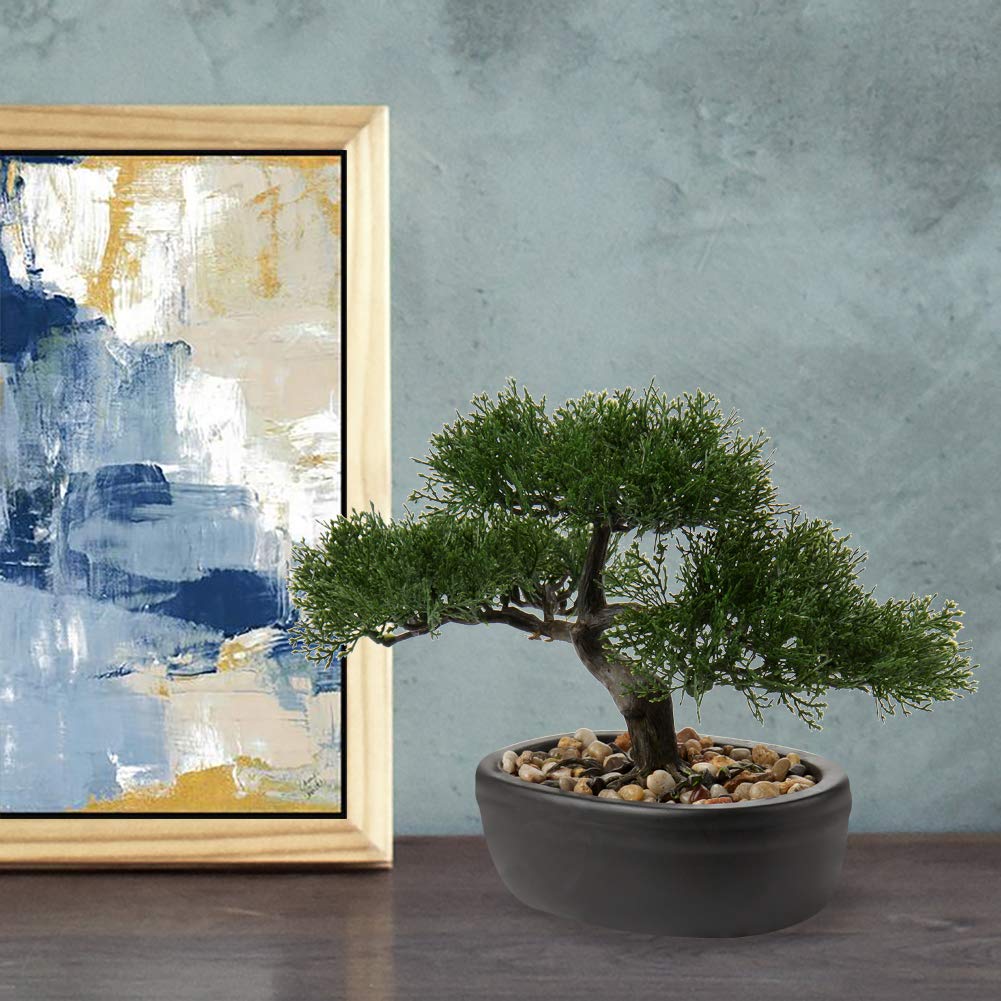 Artificial Bonsai Tree Juniper Faux Plants Indoor Small Fake Plants Decor with Ceramic Pots Table Office Desk