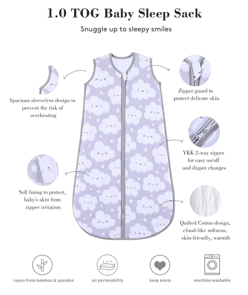 Baby Sleep Sack 2- 95% Viscose from Bamboo 5% Spandex Boys & Girls Wearable Blanket 1.0 TOG Toddler Sleeping Sack
