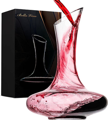 Large Elegant Red Wine Decanter with Aerator Pourer, 1600ml. - Hand Blown Lead-Free Crystal Glass Carafe