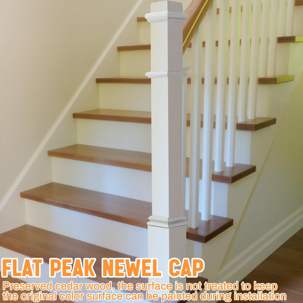 2 Pcs 48 Inch Red Oak Stair Newel Post with 3 1/2" Post and 4 1/2" Pedestal, Wood Box Newel with Pedestal for
