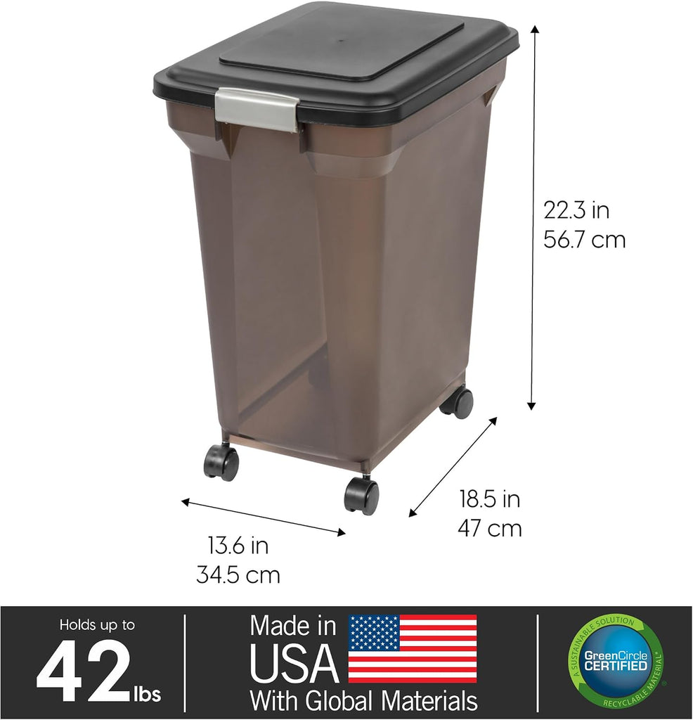 USA Dog Food Storage Container, Up to 42 lbs, Smoke, Made in USA