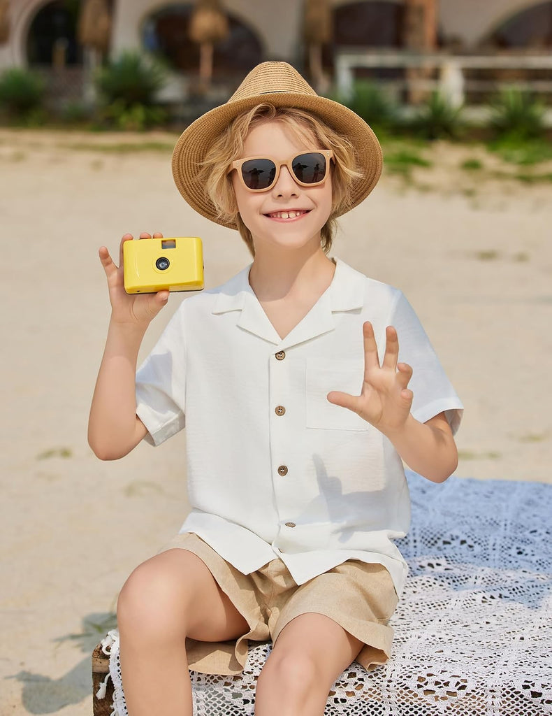 Boys Short Sleeve Button Down Shirt Texture Summer Beach Shirts