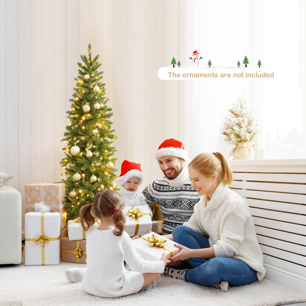 5FT Pre-Lit Artificial Christmas Tree with 390 Tips, 180 LED Lights, 10 Lighting Modes, Hinged Slim Pencil Xmas Tree