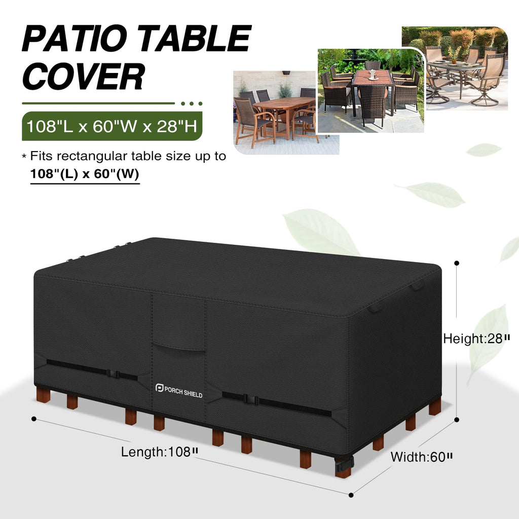 Waterproof Rectangular Patio Table Cover 108 x 60 inch, Black