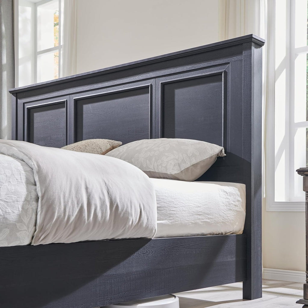 Farmhouse King Bed Frame with 52" Tall Headboard, Wood Platform Bedframe with Footboard and Storage Drawers, No