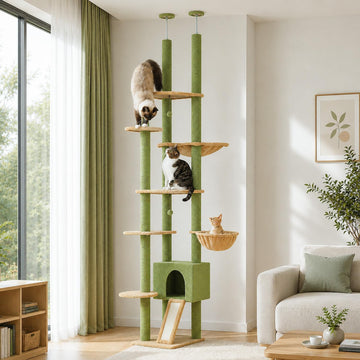Floor to Ceiling Cat Tree, Height Adjustable 90.5-100.4'', Green