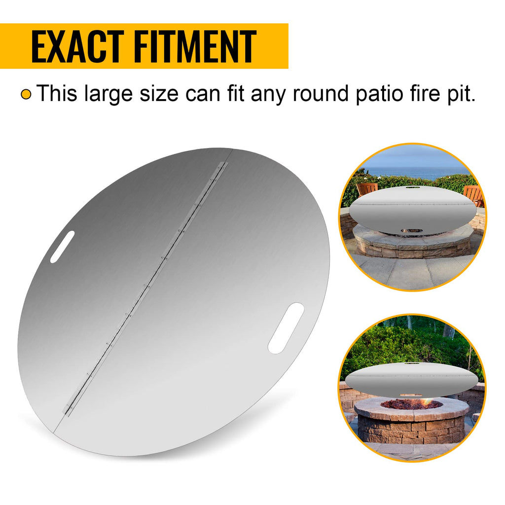 40 Inch Round Fire Pit Lid, 304 Stainless Steel Foldable Fire Ring Cover, Built-in Handle Design, 3mm Thickness