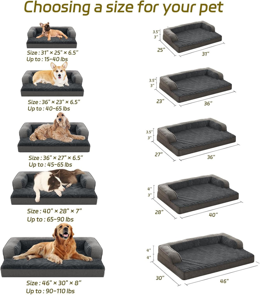 Orthopedic Dog Beds for Large Dogs, Waterproof Memory Foam Large Pet Bed with Sides, Non-Slip Bottom and Egg-Crate