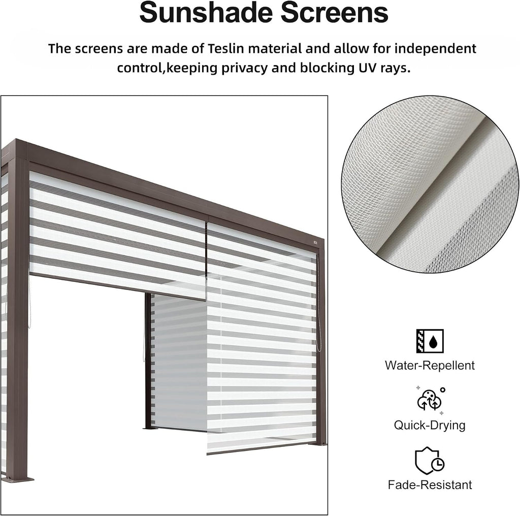 Outdoor 12' × 20' Louvered Pergola with Screens and Patio Adjustable Aluminum Canopy Retractable Metal Roof for Deck