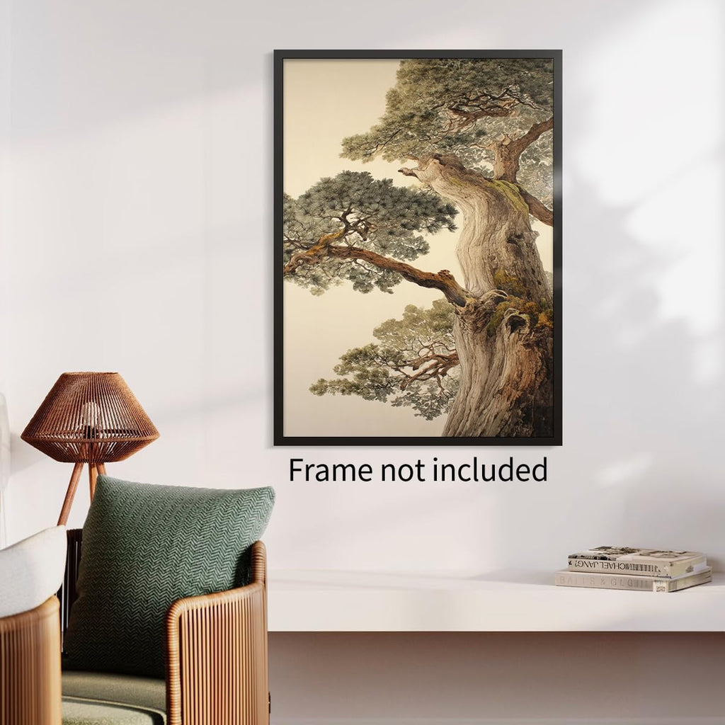 Vintage Japanese Pine Tree Wall Art Oriental Asian Tree Canvas Posters Japan Scenery Room Aesthetic Prints Calm