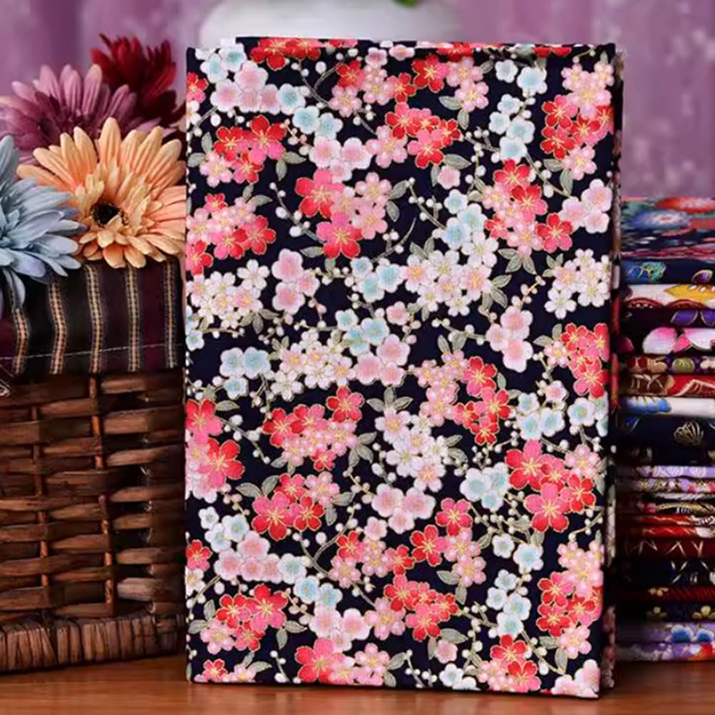 1.1 Yards x 58.3 Inch Black Japanese Cotton Fabric, Japanese Sakura Floral Printed Fabrics, Cherry Blossom Cotton DIY