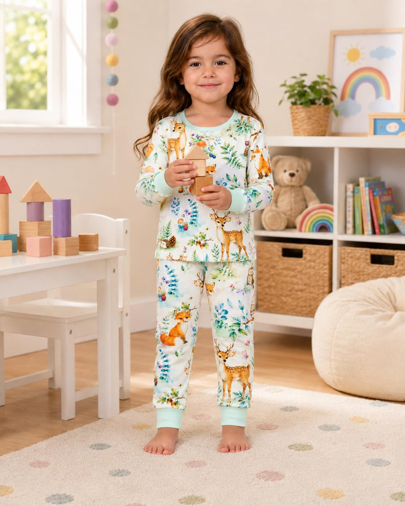 Baby Rayon of Bamboo Pajama Set Woodland Animal Print Green