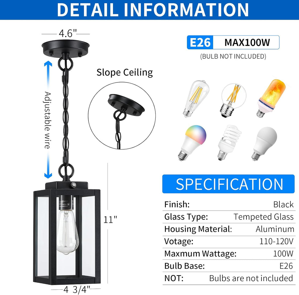11'' Dusk to Dawn Outdoor Pendant Light, Modern Outside Chandelier Outdoor Hanging Lantern Light