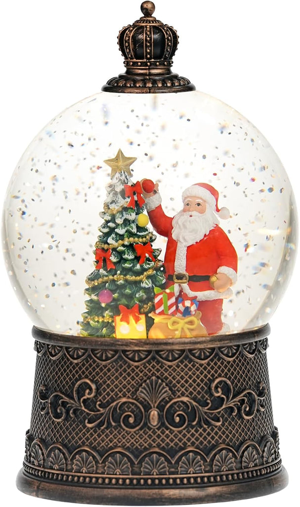 Snow Globe Christmas with Santa Claus, Lighted Christmas Snow Globes with Timer, Swirling Musical Glittering