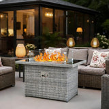 40" Propane Fire Pit Automatic Ignition, 55000 BTU Outdoor Fire Pit with Dust Cover, Rattan Rectangular Design Featuring Glass Windshield, Fire Pit - Image 7