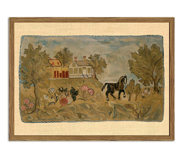 Vintage Horse Wall Art Framed American Folk Art Cottagecore Farmhouse Decor