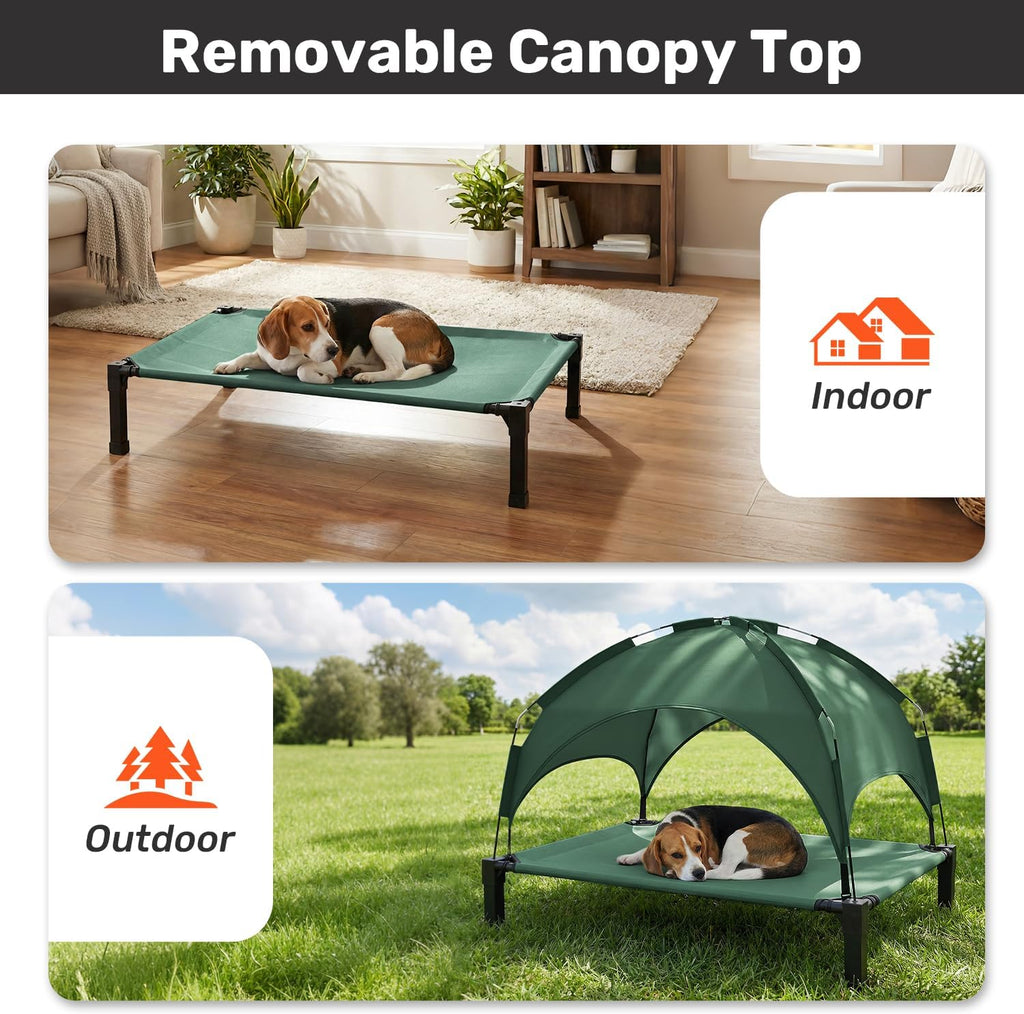 Elevated Dog Bed with Removable Canopy, Portable Dog Cot with Sun Protection Shade Tent, Raised Pet Cooling Cot Bed