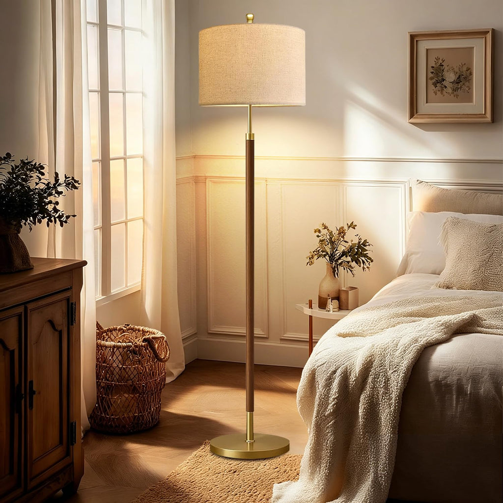Wood Floor Lamps Farmhouse Floor Lamp with Remote Control,Dimmable Vintage Floor Lamp Mid Century Modern Standing