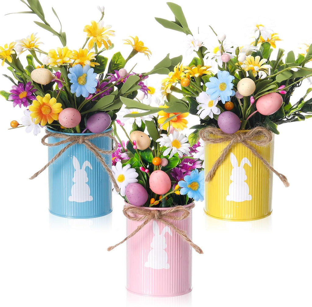 Easter Table Centerpiece Decorations,3 Bunny Vase Centerpieces with 9 Artificial Easter Egg Berry and Floral Picks - Set of 3