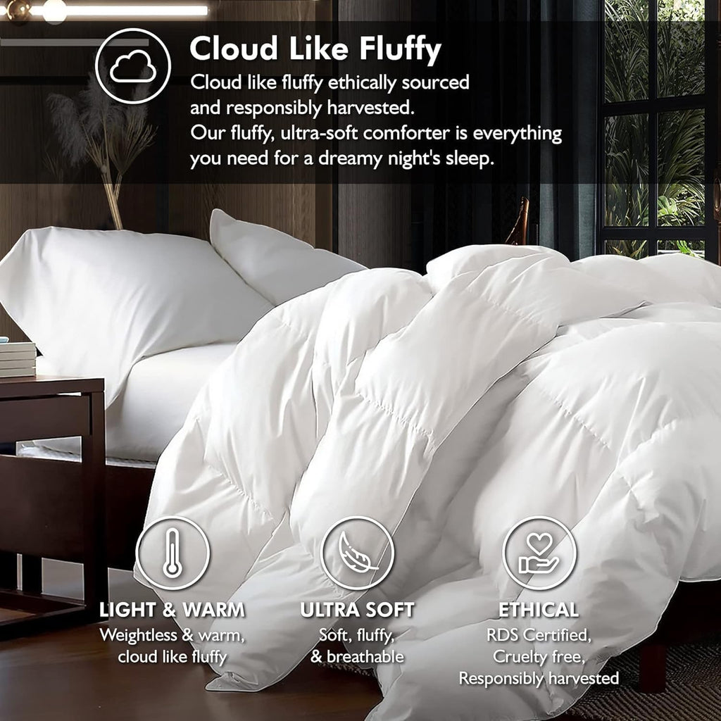 Luxurious King/California King Goose Down Comforter, Unique White Solid, 600 Thread Count, 100% Egyp