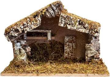 Nativity Stable Creche for Christmas Nativity Scene Wood with Moss 12" x 7" x 9" Handmade in Italy