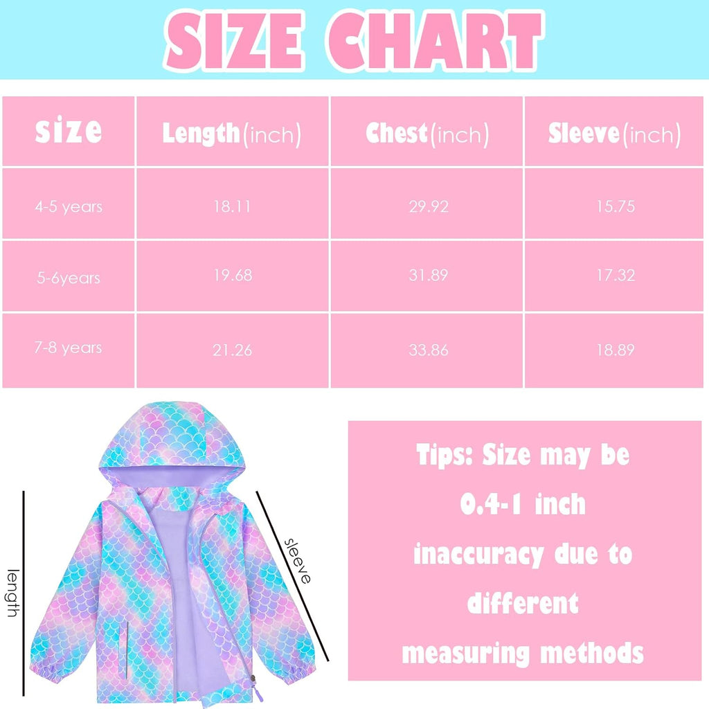 Girls Rain Jacket Waterproof Hooded Fleece Lined Lightweight Windbreaker Kids Windproof Jackets Raincoats Kids