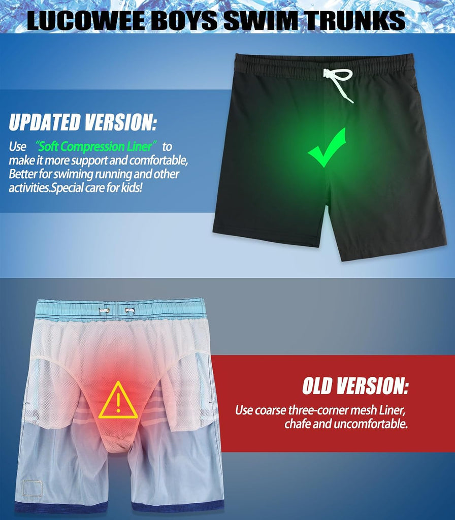 Boys Swim Bathing Trunks with Soft Compression Liner No-Chafing Quick Dry Light UPF 50+ Quality Swimsuit