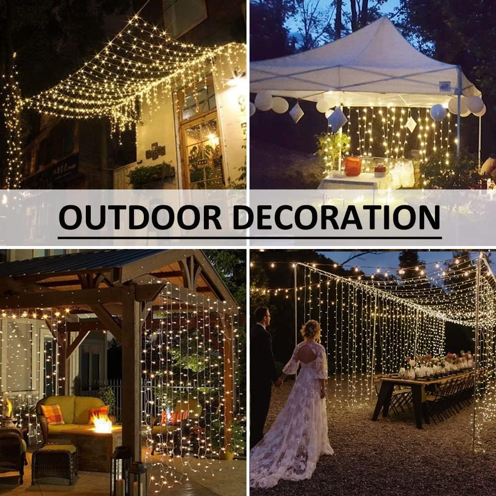 LED Curtain Lights Outdoor 50ft x10ft, 1000 LED Plug in Hanging String Lights Indoor Bedroom, Twinkle Light Backdrop