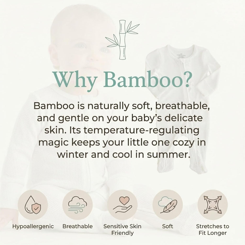 Bamboo Waffle Zipper Footie | Clould White
