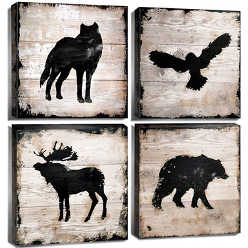 Rustic Wildlife Wall Art Cabin Animals Pictures Farmhouse Wall Decor Moose Deer Wolf Eagle Poster Bear Paintings