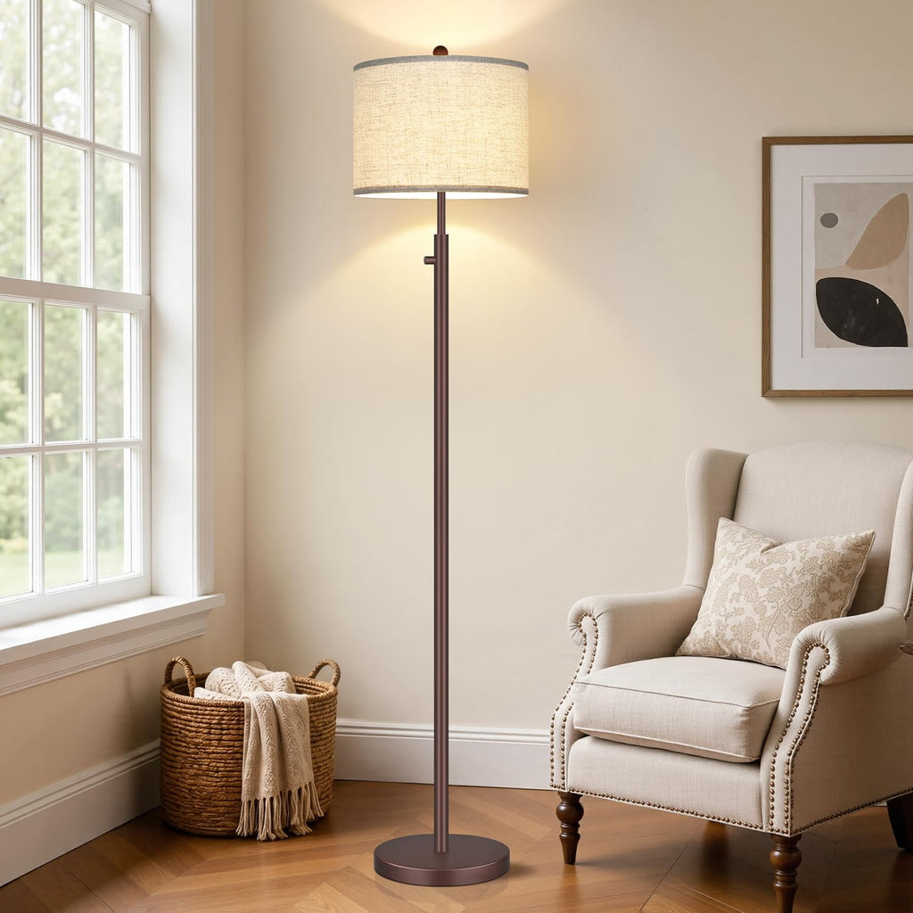 Upgraded】 Dimmable Floor Lamp, 11W LED Bulb Included, Modern Standing Lamp, Tall Pole Light with Linen Shade Reading