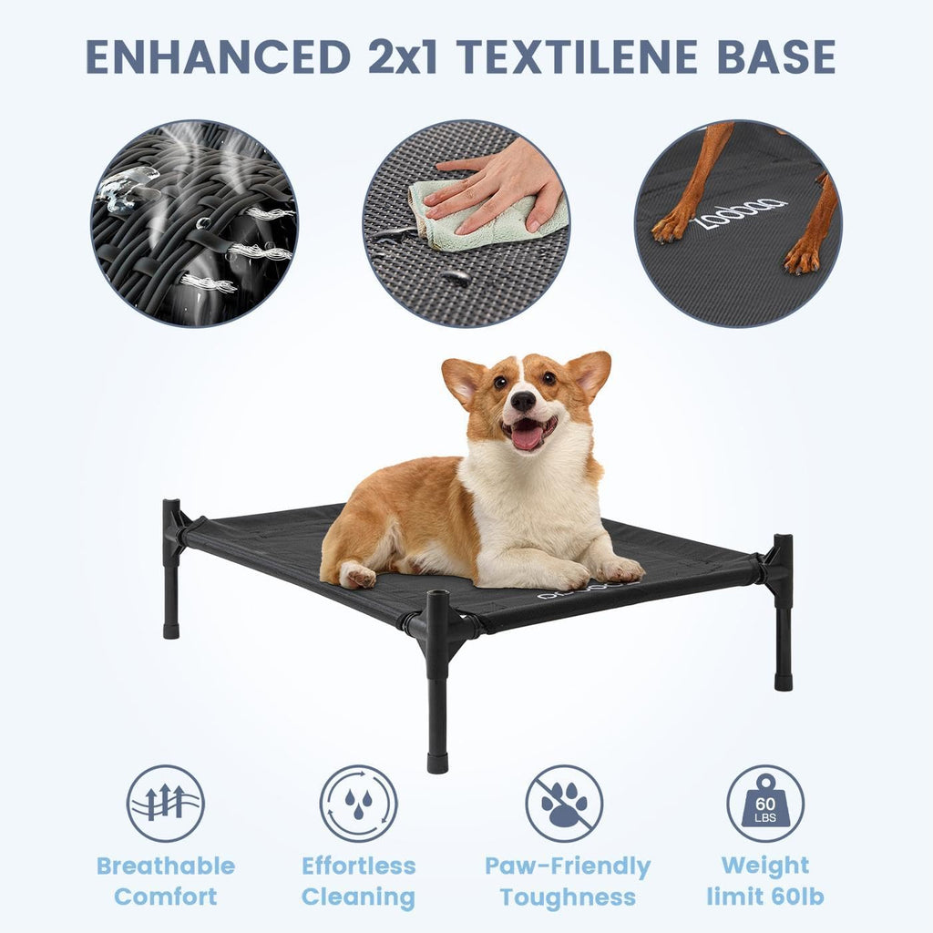 29in Medium Dog House Outdoor, Elevated Dog Bed with Canopy, Grey