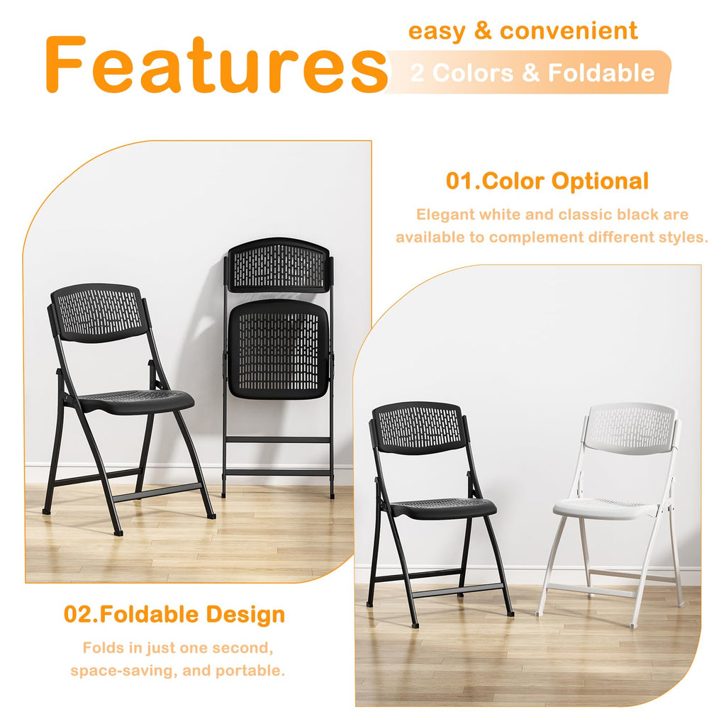 Folding Chair Black Foldable Chair with Breathable Mesh Seat and Sturdy Metal Frame for Indoor and Outdoor Party