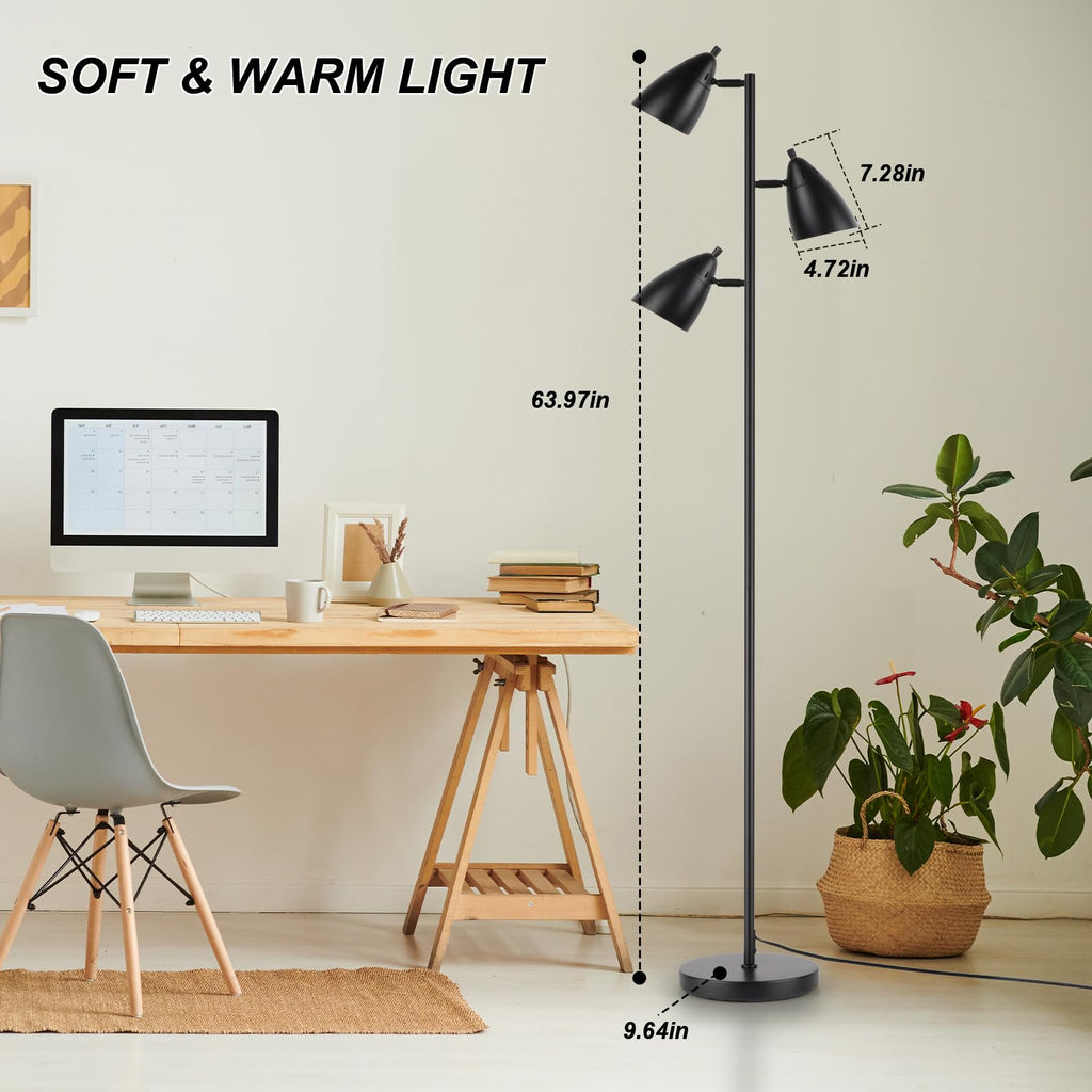 Tree Floor Lamp, Industrial 3-Light Standing Lamp