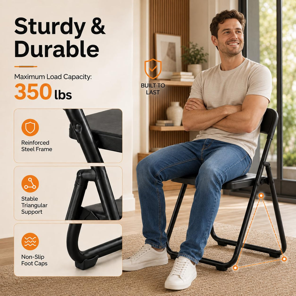Heavy-Duty Folding Chairs 30 Pack, 350 Lbs Capacity Stackable Black