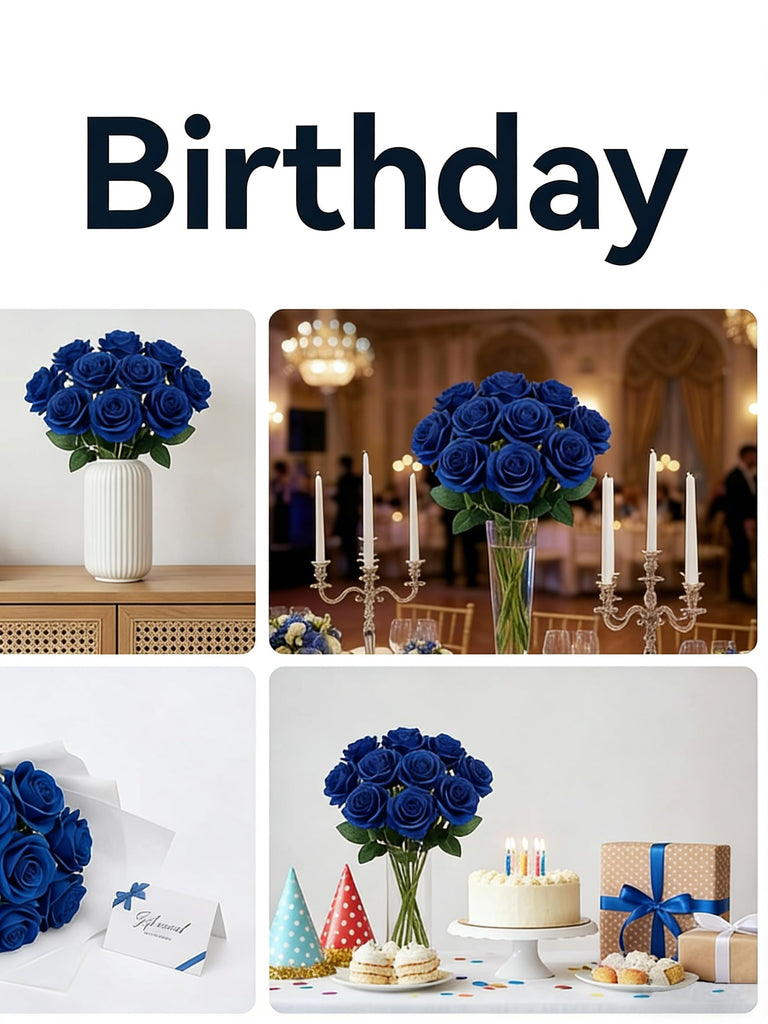 10Pcs 21.2" Artificial Roses with Long Stems (Royal Blue)