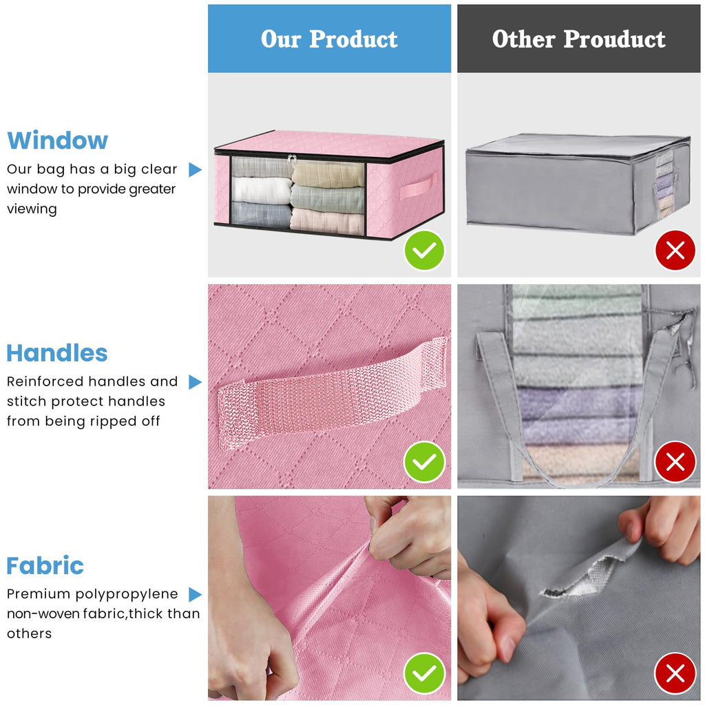 4-Pack Clothes Organizer Storage Bags, 35L Storage Bins, Pink