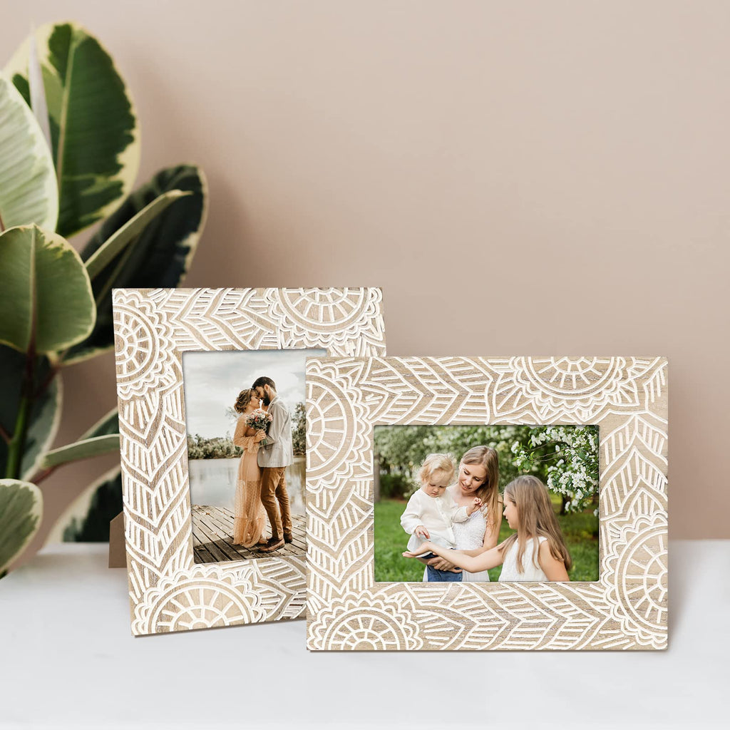 4x6 Boho Picture Frame, 2 Pack Farmhouse Wedding Art Photo Frames