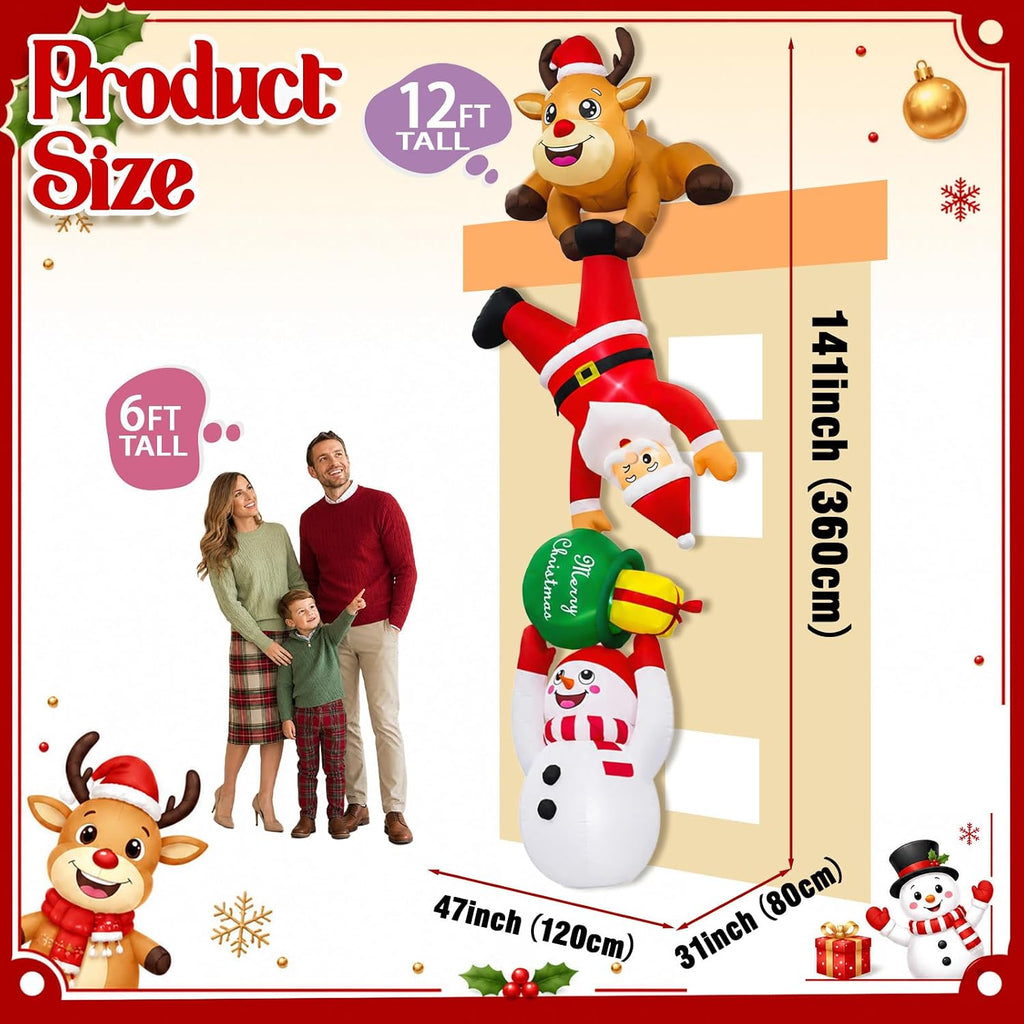 12FT Christmas Inflatables Outdoor Roof Yard Decoration, Funny Xmas Blow Up