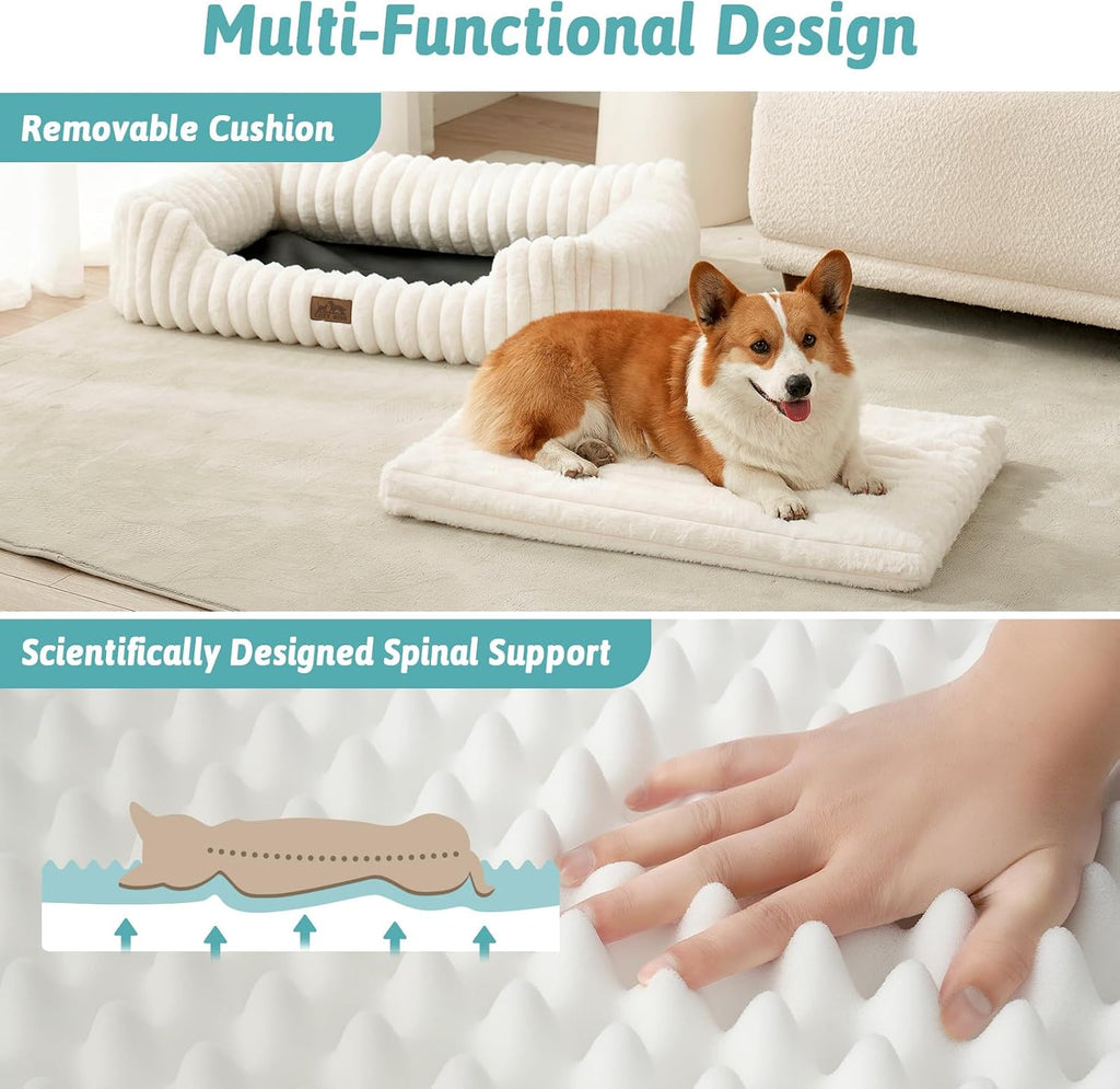 Cute Pet Bed for Small Dogs & Cats - Washable Rectangle Dog Bed with Anti-Slip Bottom, Soft Calming Cat & Puppy Bed