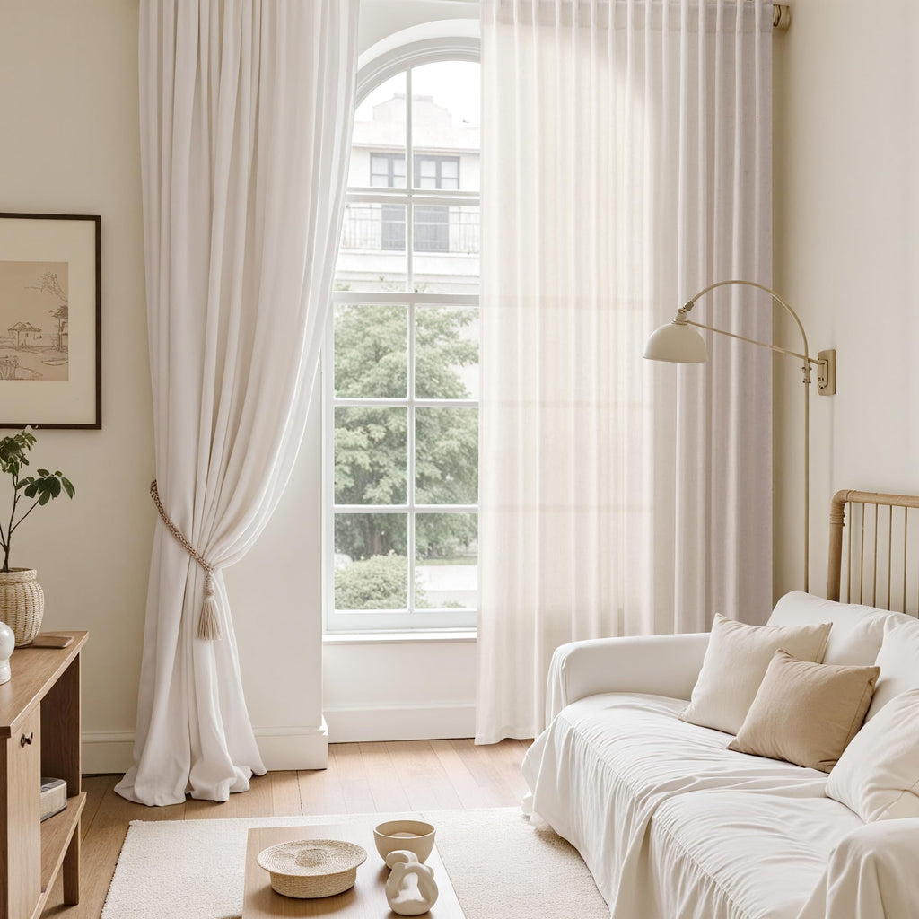 Ivory White Linen Curtains 63 Inches Long Back Tab Pocket Natural Light Filtering Privacy Translucent Ivory White