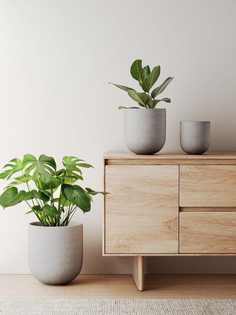 6, 8 & 10 Inch Ceramic Planter Set for Indoor Plants, Neutral Gray