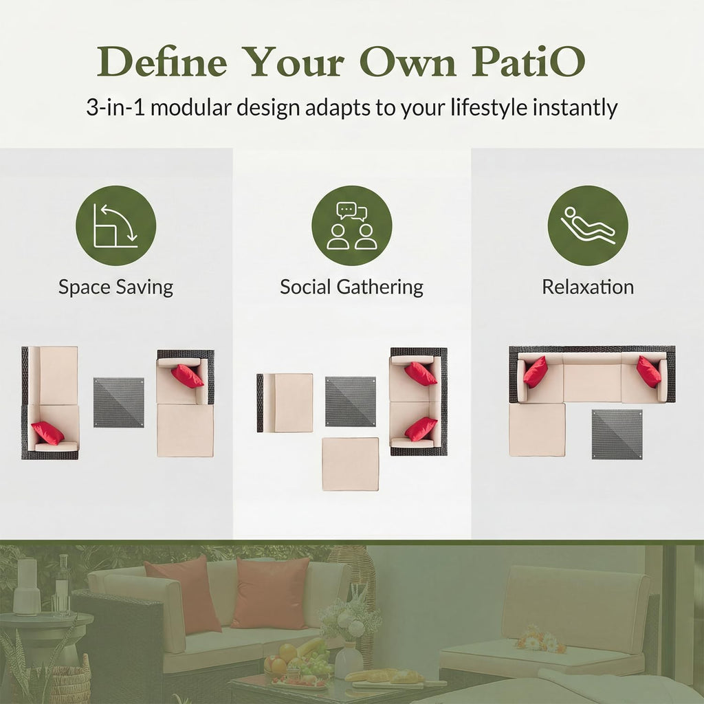 5 Pieces Patio Furniture Sets Outdoor Sectional Patio Sofa