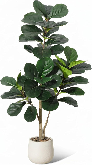 4 ft Artificial Fiddle Leaf Fig Tree, Realistic Faux Ficus Lyrata with 48 Leaves, PE & PVC Potted Floor Plant Living