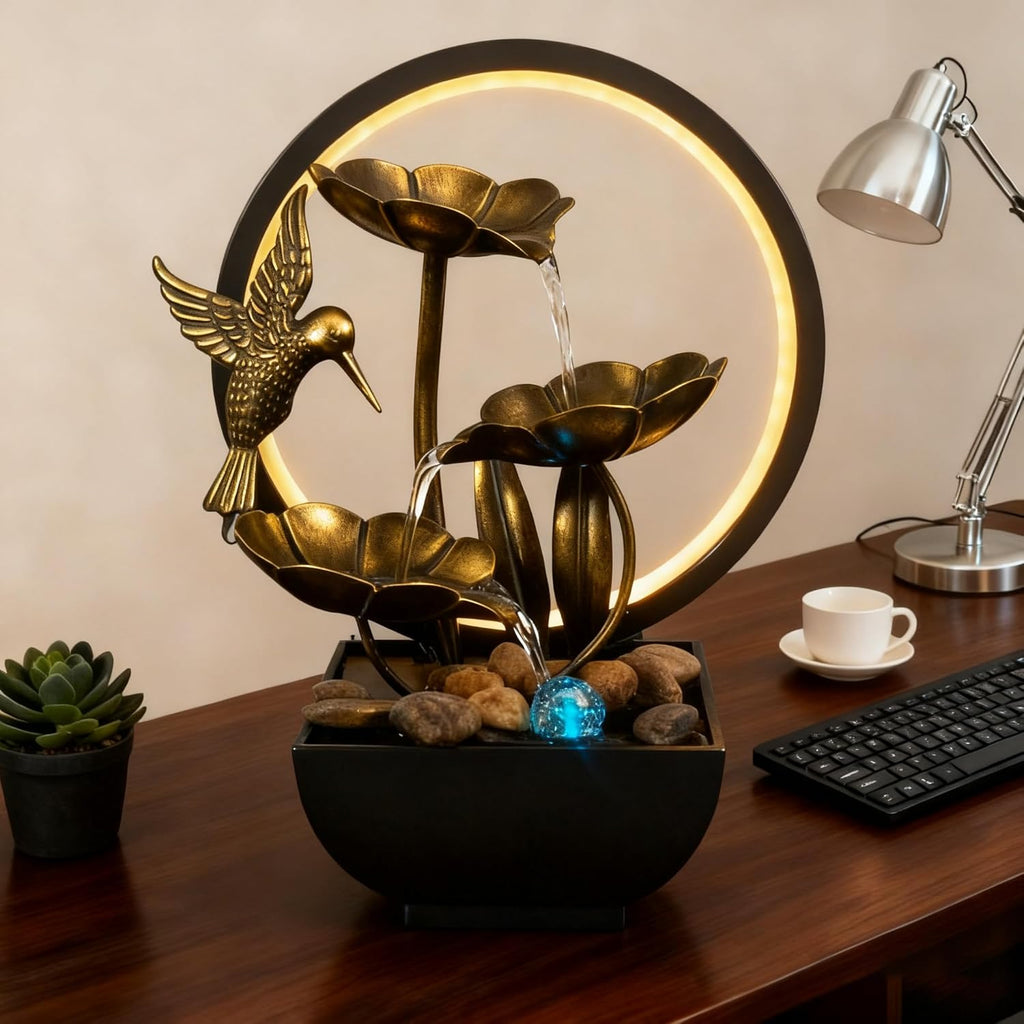Tabletop Fountain, Indoor Waterfall Fountain, Small Home Décor Zen Relaxation Soothing Sound Machine, Bronze Metal