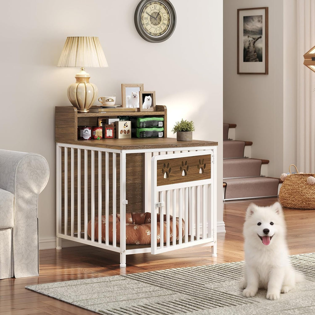 Dog Crate Furniture, Wooden Dog Kennel with Storage, Indoor Pet Crate End Table, Two-Tier Small Dogs House